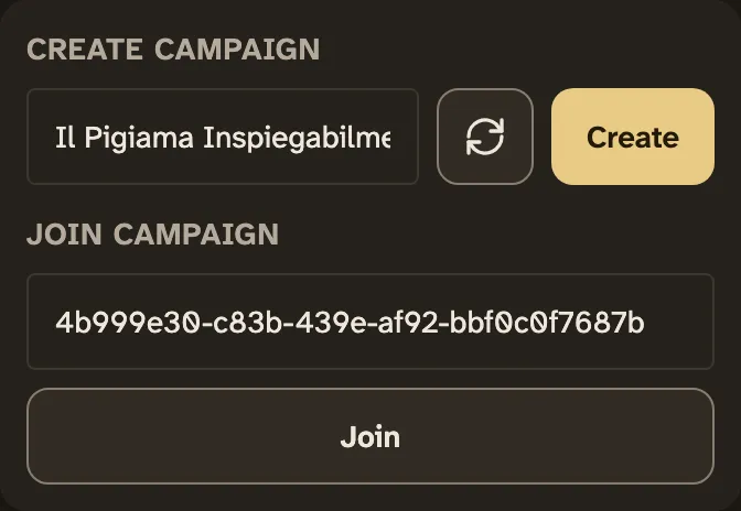 My Campaigns on a phone. Under Join campaign, the field already holds the invite code from the invite link, and Join is below it.